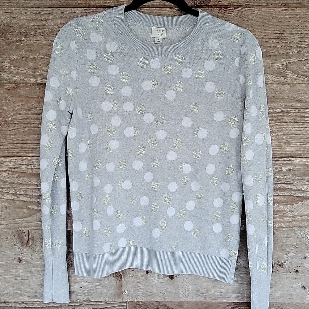 A New Day Size Small Gray Polka Dot Crew Neck Sweater
